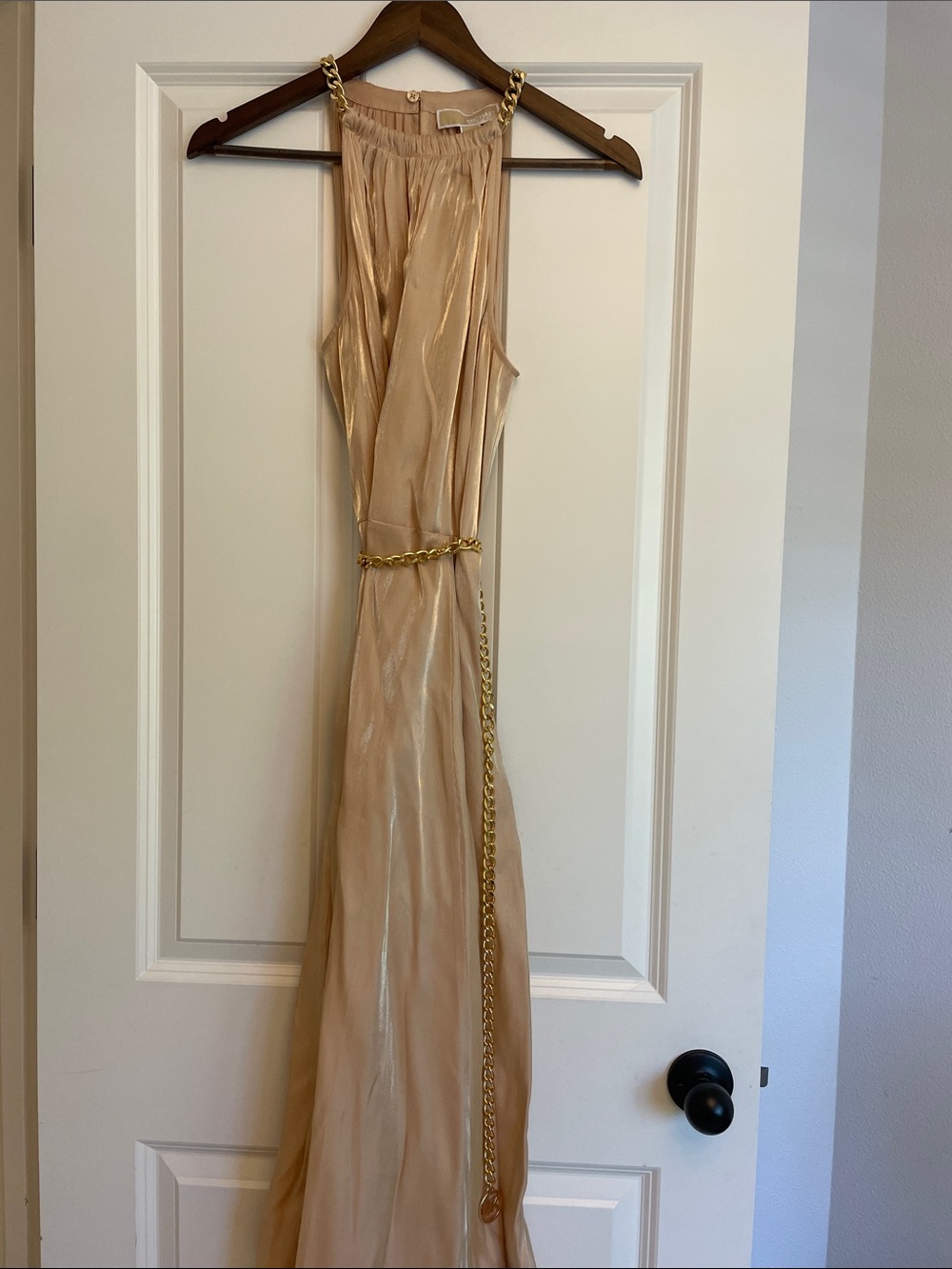 Michael Kors Champagne Gold Midi Dress with Chain Belt